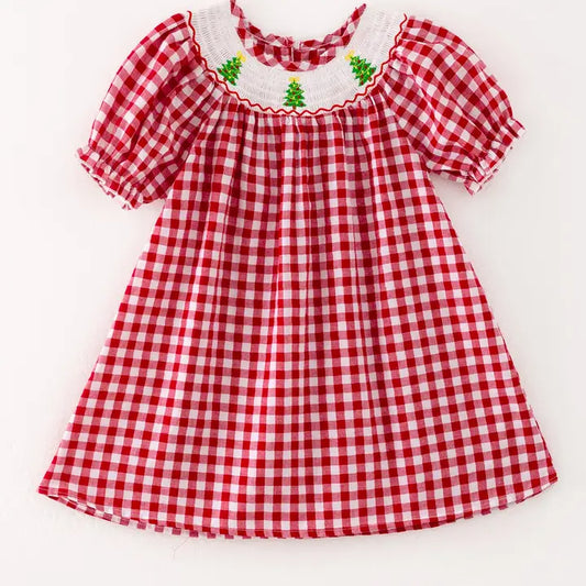 Christmas Tree Smocking Girls Dress