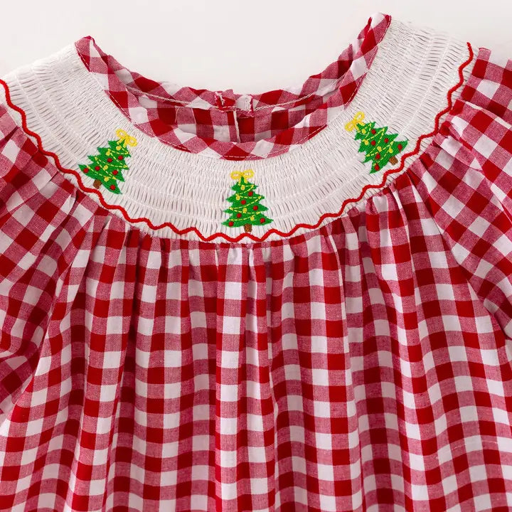 Christmas Tree Smocking Girls Dress