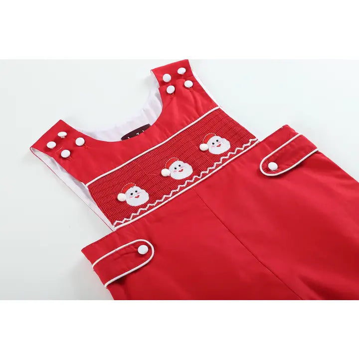 Red & White Santa Smocked Overalls